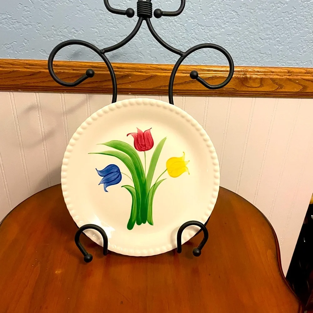 Set of 3 Dinner Plates by Franklin Kent Creations USA‎ Hand Painted Tulips